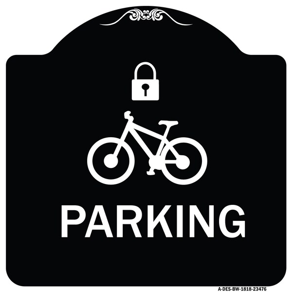 Signmission Parking With Cycle and Lock Symbol Heavy-Gauge Aluminum Architectural Sign, 18" x 18", BW-1818-23476 A-DES-BW-1818-23476 - main